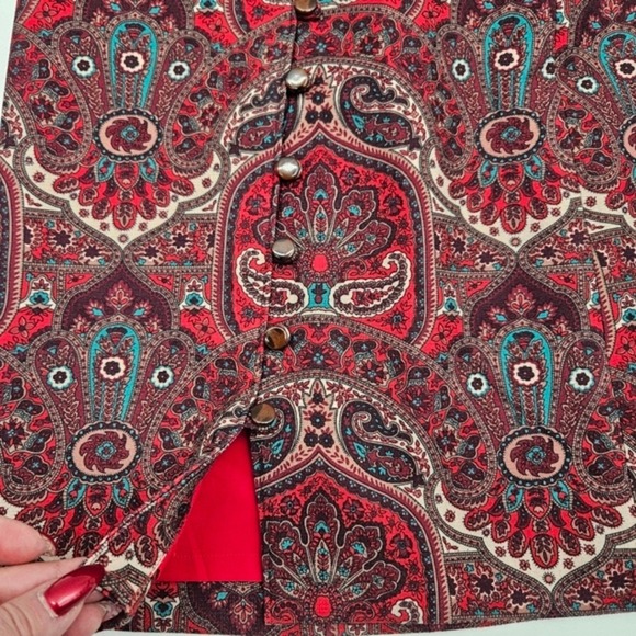 Talbots Paisley Print Button Front Knee Length‎ Skirt Red Blue Women's Size 4 - Picture 12 of 15